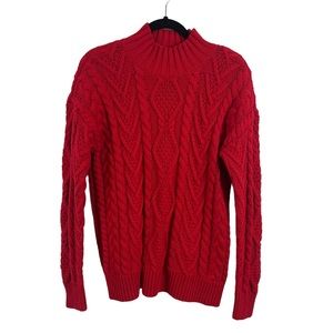 Lauren Ralph Lauren Sweater Women's Red Cable Knit Black Label Fisherman…